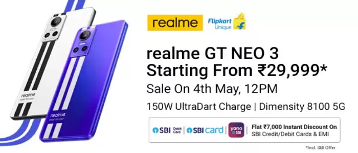 India Desire : Realme GT NEO 3 Flipkart Price Starts @Rs 36999: First Sale Date @4th May 2022 12PM, Launch Date, Specifications & Buy Online In India